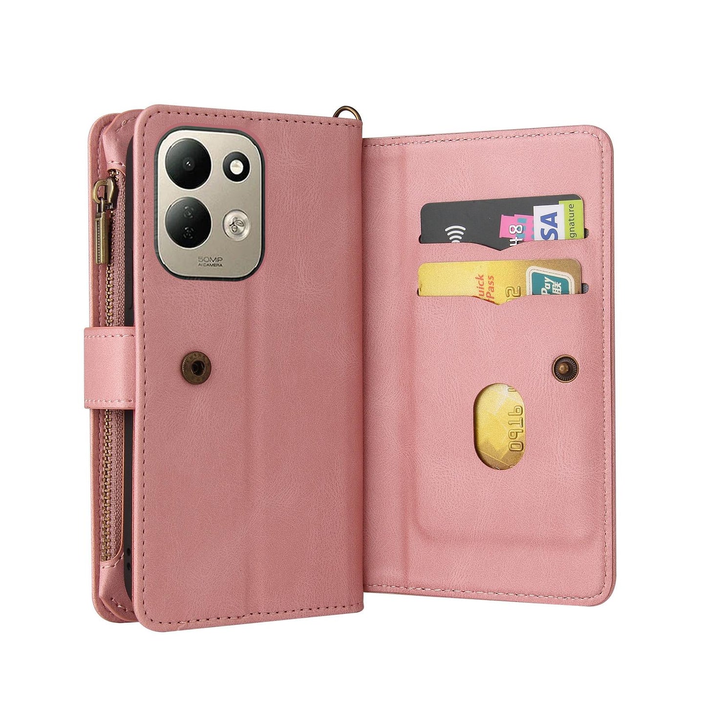 For Redmi 17 5G / 4G Global 170mm Skin Feel Multi Card Slots Zipper Wallet Leather Phone Case(Pink)