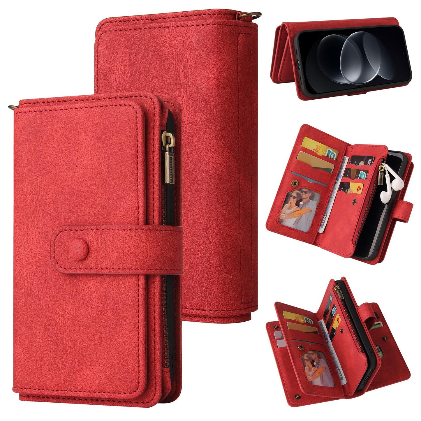 For Redmi Note 17 Pro+ 5G Global 163mm Skin Feel Multi Card Slots Zipper Wallet Leather Phone Case(Red)