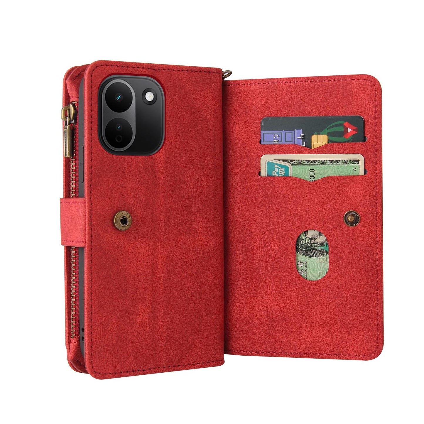 For Redmi Note 17 Pro+ 5G Global 163mm Skin Feel Multi Card Slots Zipper Wallet Leather Phone Case(Red)