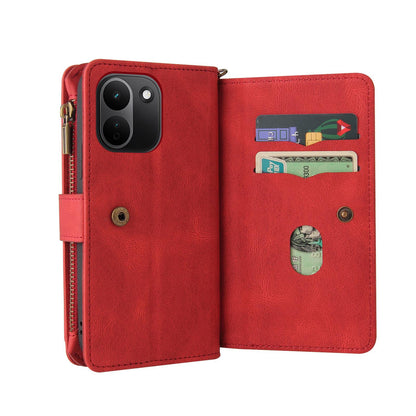 For Redmi Note 17 Pro+ 5G Global 163mm Skin Feel Multi Card Slots Zipper Wallet Leather Phone Case(Red)