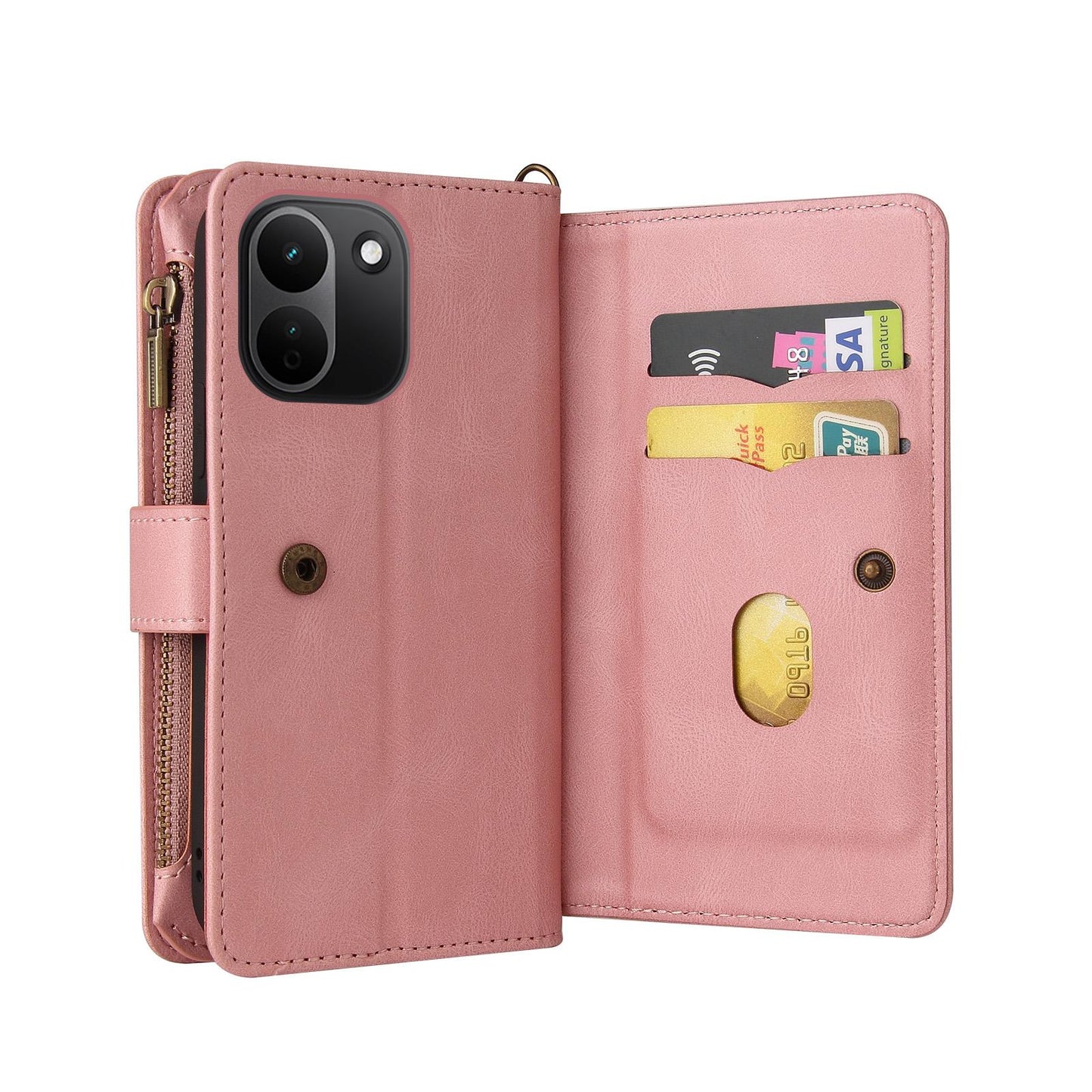 For Redmi Note 17 Pro+ 5G Global 163mm Skin Feel Multi Card Slots Zipper Wallet Leather Phone Case(Pink)