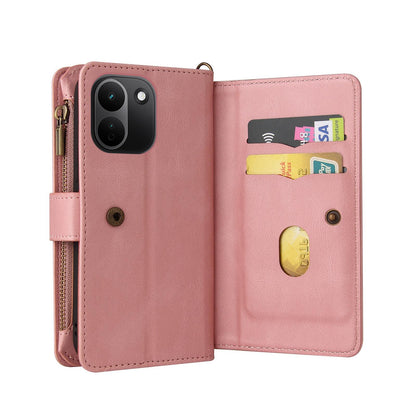 For Redmi Note 17 Pro+ 5G Global 163mm Skin Feel Multi Card Slots Zipper Wallet Leather Phone Case(Pink)
