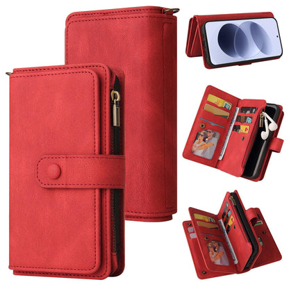For Redmi Note 17 5G/4G Global 171mm Skin Feel Multi Card Slots Zipper Wallet Leather Phone Case(Red)