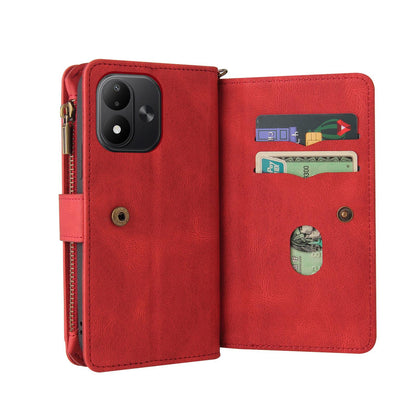 For Redmi Note 17 5G/4G Global 171mm Skin Feel Multi Card Slots Zipper Wallet Leather Phone Case(Red)