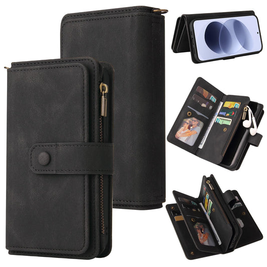 For Redmi Note 17 5G/4G Global 171mm Skin Feel Multi Card Slots Zipper Wallet Leather Phone Case(Black)