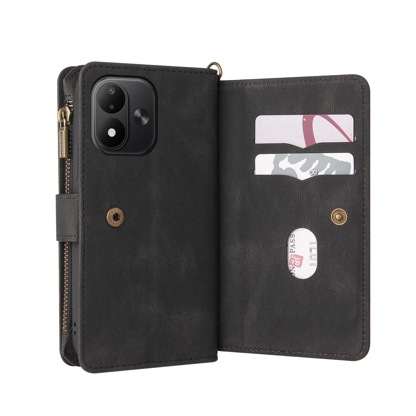 For Redmi Note 17 5G/4G Global 171mm Skin Feel Multi Card Slots Zipper Wallet Leather Phone Case(Black)