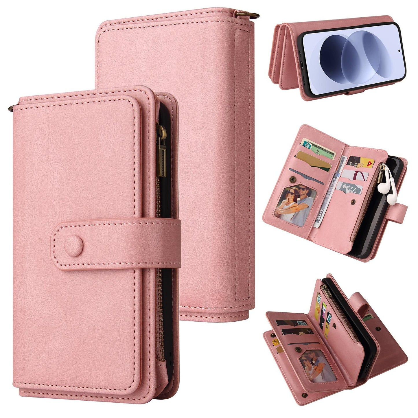 For Redmi Note 17 5G/4G Global 171mm Skin Feel Multi Card Slots Zipper Wallet Leather Phone Case(Pink)