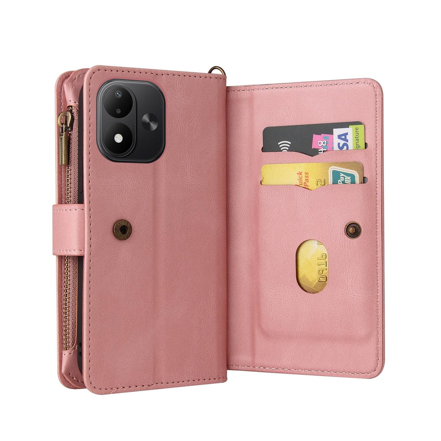 For Redmi Note 17 5G/4G Global 171mm Skin Feel Multi Card Slots Zipper Wallet Leather Phone Case(Pink)