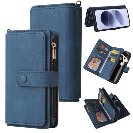 For Redmi Note 17 5G/4G Global 171mm Skin Feel Multi Card Slots Zipper Wallet Leather Phone Case(Blue)
