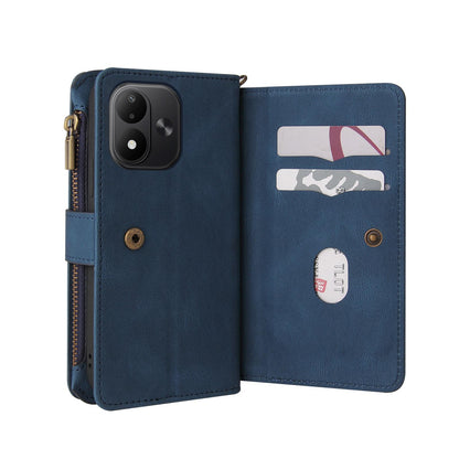 For Redmi Note 17 5G/4G Global 171mm Skin Feel Multi Card Slots Zipper Wallet Leather Phone Case(Blue)