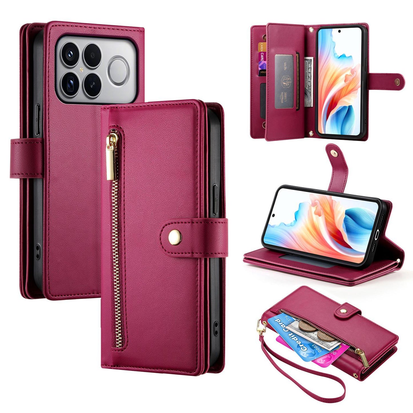 For Redmi K90 Pro Max / Poco F8 Ultra 5G Nine Card-slot Zipper Wallet Bag Leather Phone Case(Red)