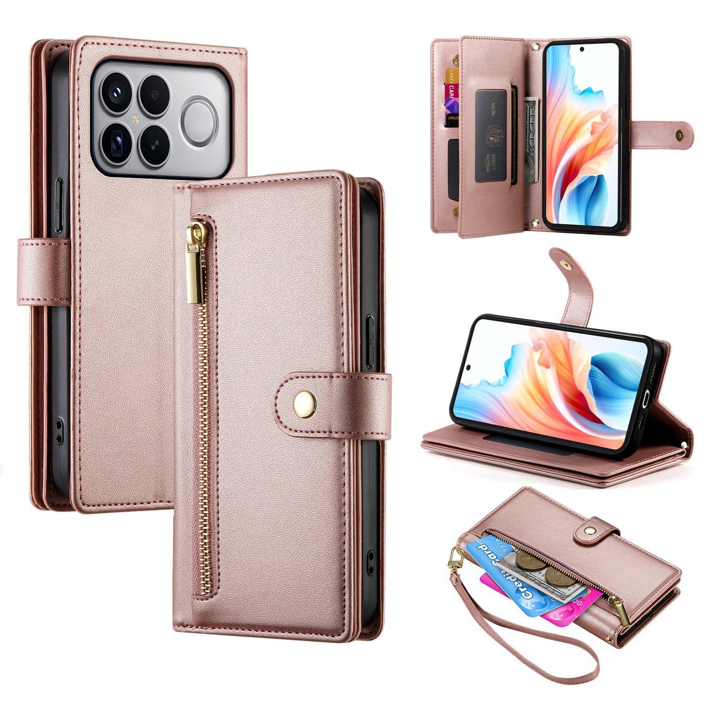 For Redmi K90 Pro Max / Poco F8 Ultra 5G Nine Card-slot Zipper Wallet Bag Leather Phone Case(Pink)