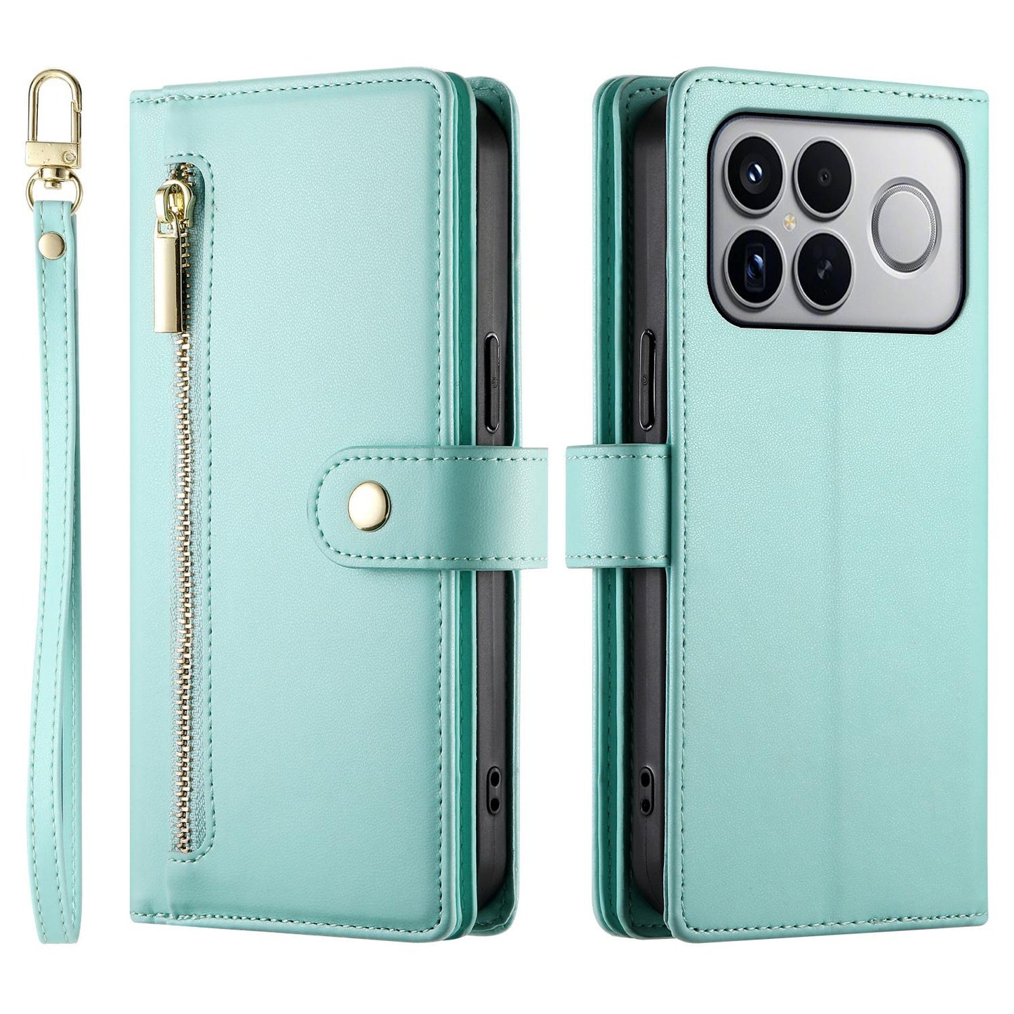 For Redmi K90 Pro Max / Poco F8 Ultra 5G Nine Card-slot Zipper Wallet Bag Leather Phone Case(Mint Green)