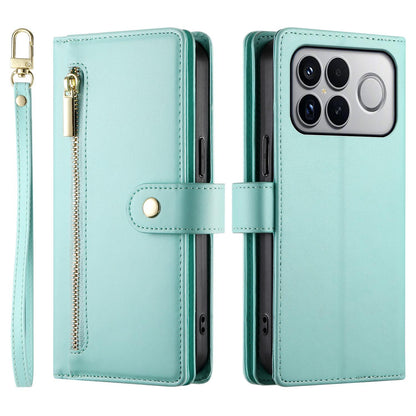 For Redmi K90 Pro Max / Poco F8 Ultra 5G Nine Card-slot Zipper Wallet Bag Leather Phone Case(Mint Green)