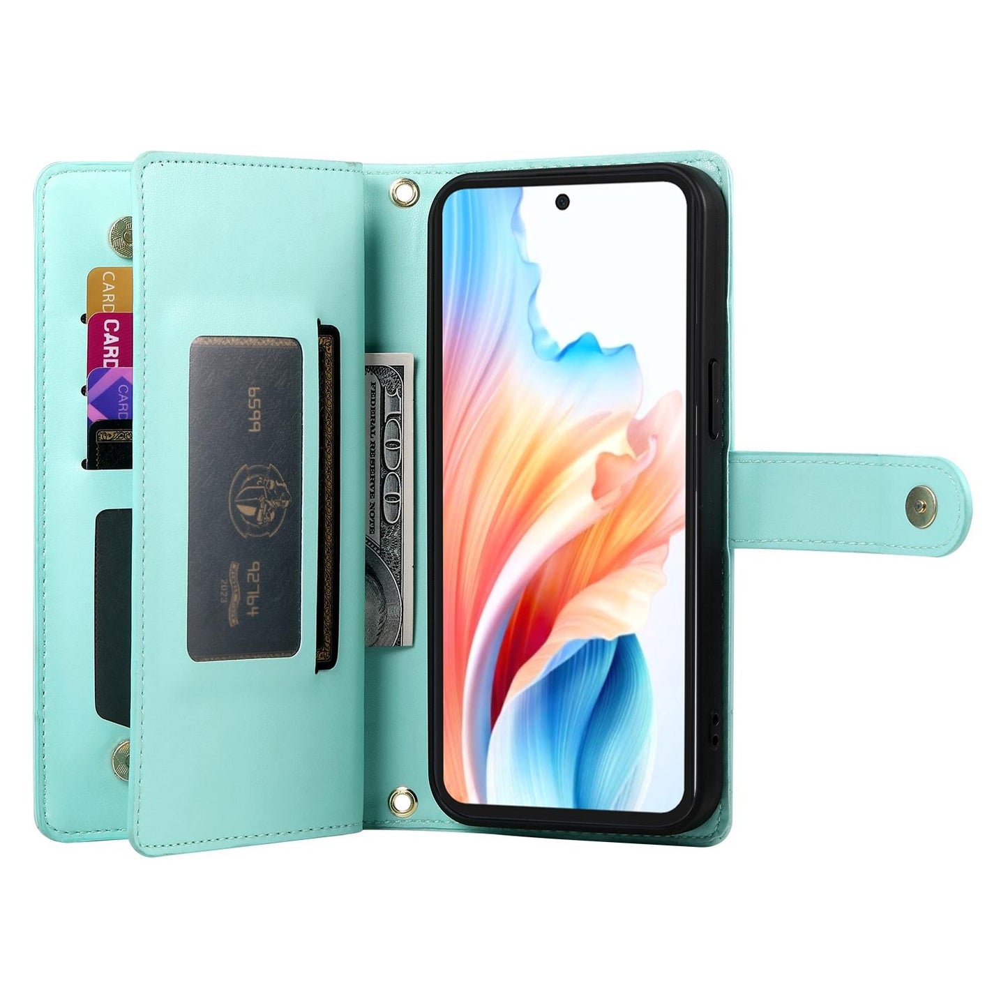 For Redmi K90 Pro Max / Poco F8 Ultra 5G Nine Card-slot Zipper Wallet Bag Leather Phone Case(Mint Green)