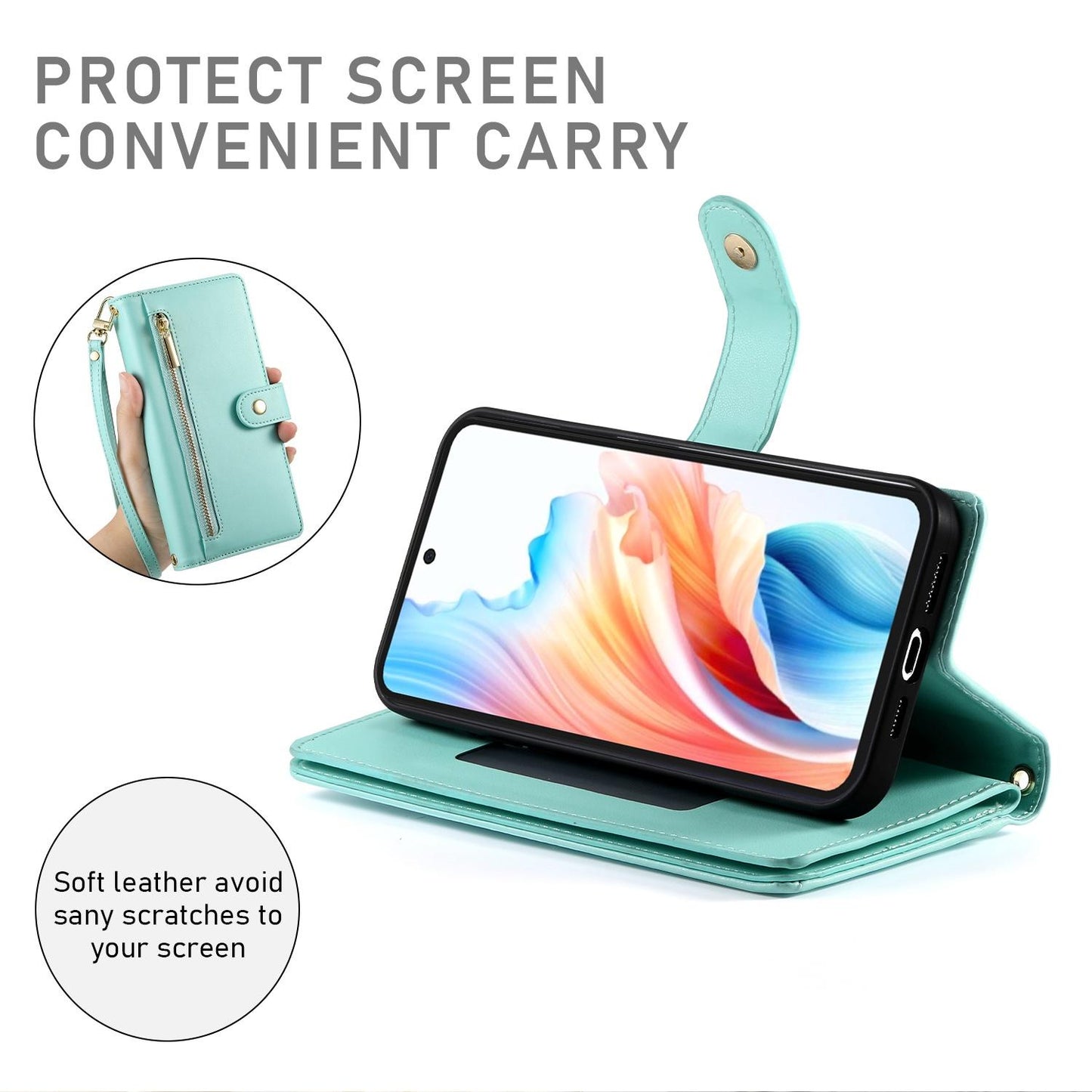 For Redmi K90 Pro Max / Poco F8 Ultra 5G Nine Card-slot Zipper Wallet Bag Leather Phone Case(Mint Green)