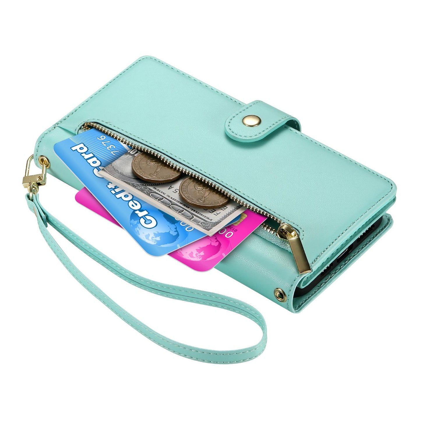 For Redmi K90 Pro Max / Poco F8 Ultra 5G Nine Card-slot Zipper Wallet Bag Leather Phone Case(Mint Green)
