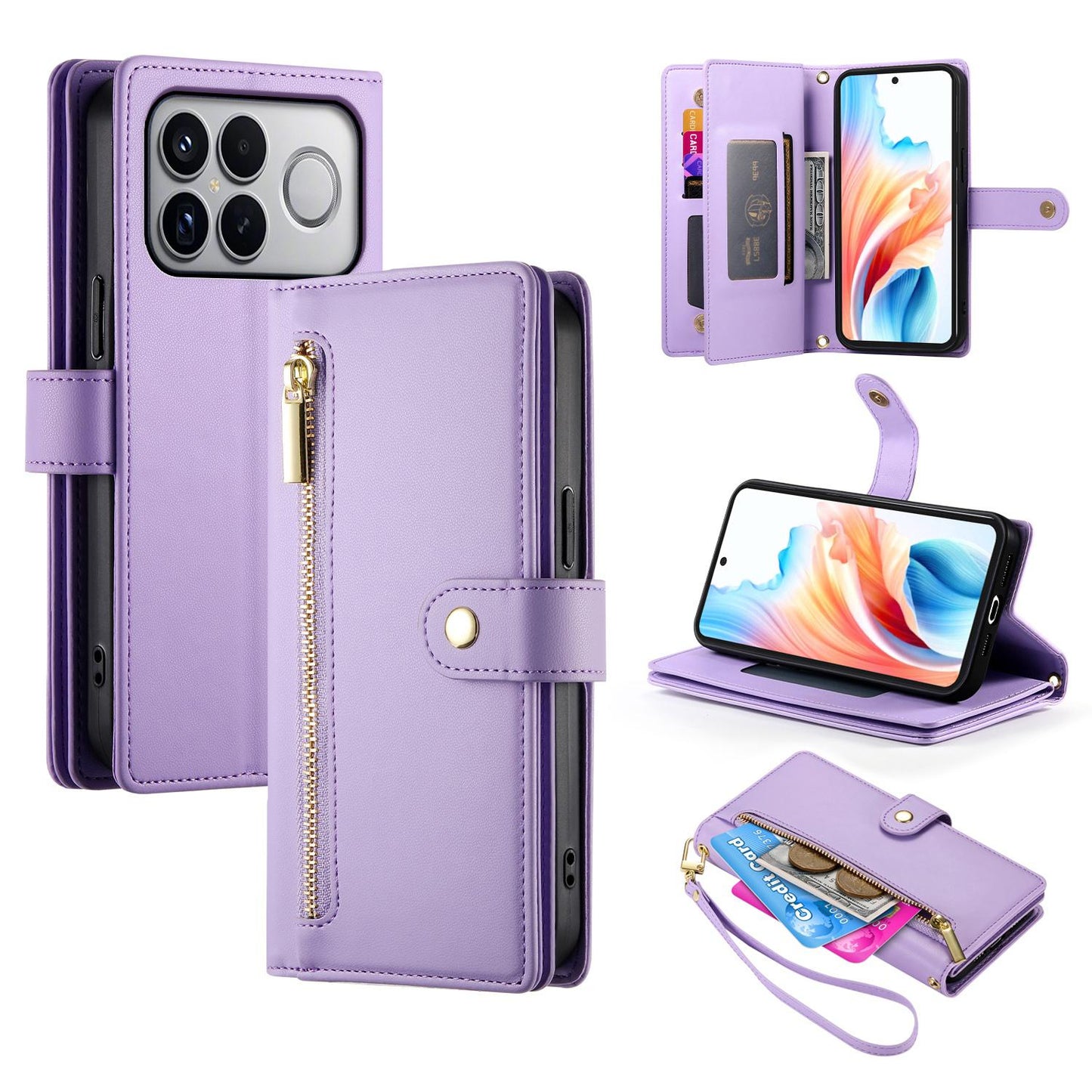 For Redmi K90 Pro Max / Poco F8 Ultra 5G Nine Card-slot Zipper Wallet Bag Leather Phone Case(Purple)