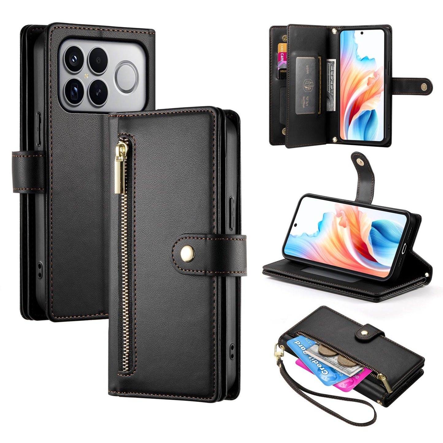 For Redmi K90 Pro Max / Poco F8 Ultra 5G Nine Card-slot Zipper Wallet Bag Leather Phone Case(Black)
