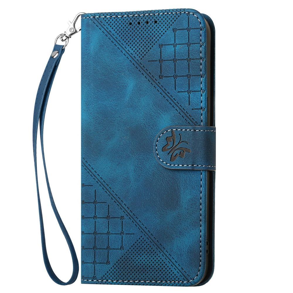 For Redmi K90 Pro Max / Poco F8 Ultra Grid Butterfly Embossed Pattern Leather Phone Case with Lanyard(Dark Blue)
