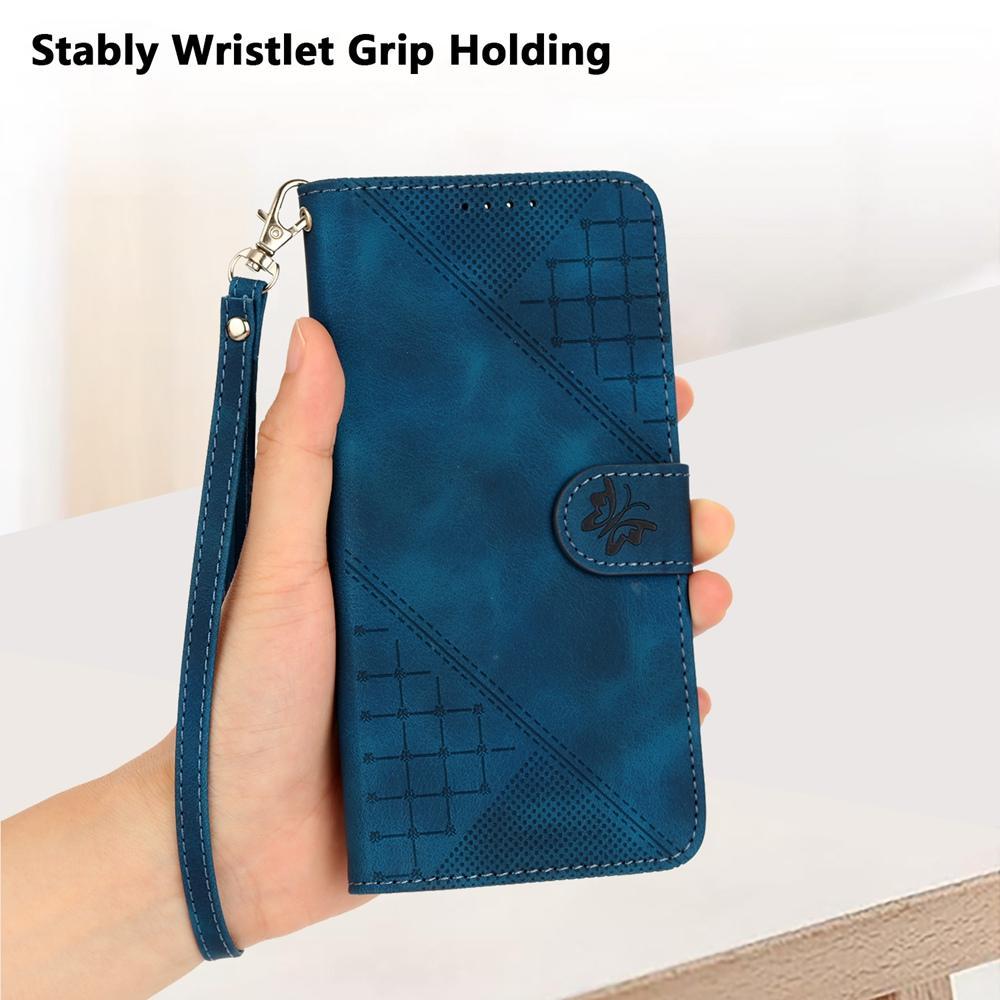 For Redmi K90 Pro Max / Poco F8 Ultra Grid Butterfly Embossed Pattern Leather Phone Case with Lanyard(Dark Blue)
