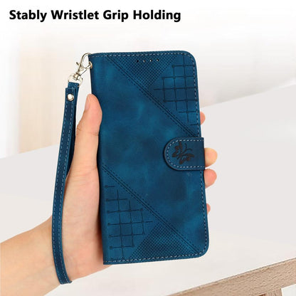 For Redmi K90 Pro Max / Poco F8 Ultra Grid Butterfly Embossed Pattern Leather Phone Case with Lanyard(Dark Blue)