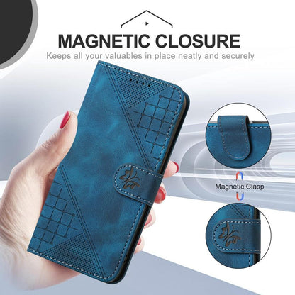 For Redmi K90 Pro Max / Poco F8 Ultra Grid Butterfly Embossed Pattern Leather Phone Case with Lanyard(Dark Blue)