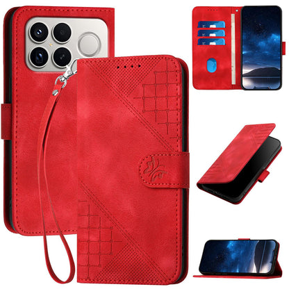 For Redmi K90 Pro Max / Poco F8 Ultra Grid Butterfly Embossed Pattern Leather Phone Case with Lanyard(Red)