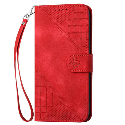 For Redmi K90 Pro Max / Poco F8 Ultra Grid Butterfly Embossed Pattern Leather Phone Case with Lanyard(Red)