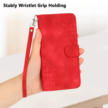 For Redmi K90 Pro Max / Poco F8 Ultra Grid Butterfly Embossed Pattern Leather Phone Case with Lanyard(Red)