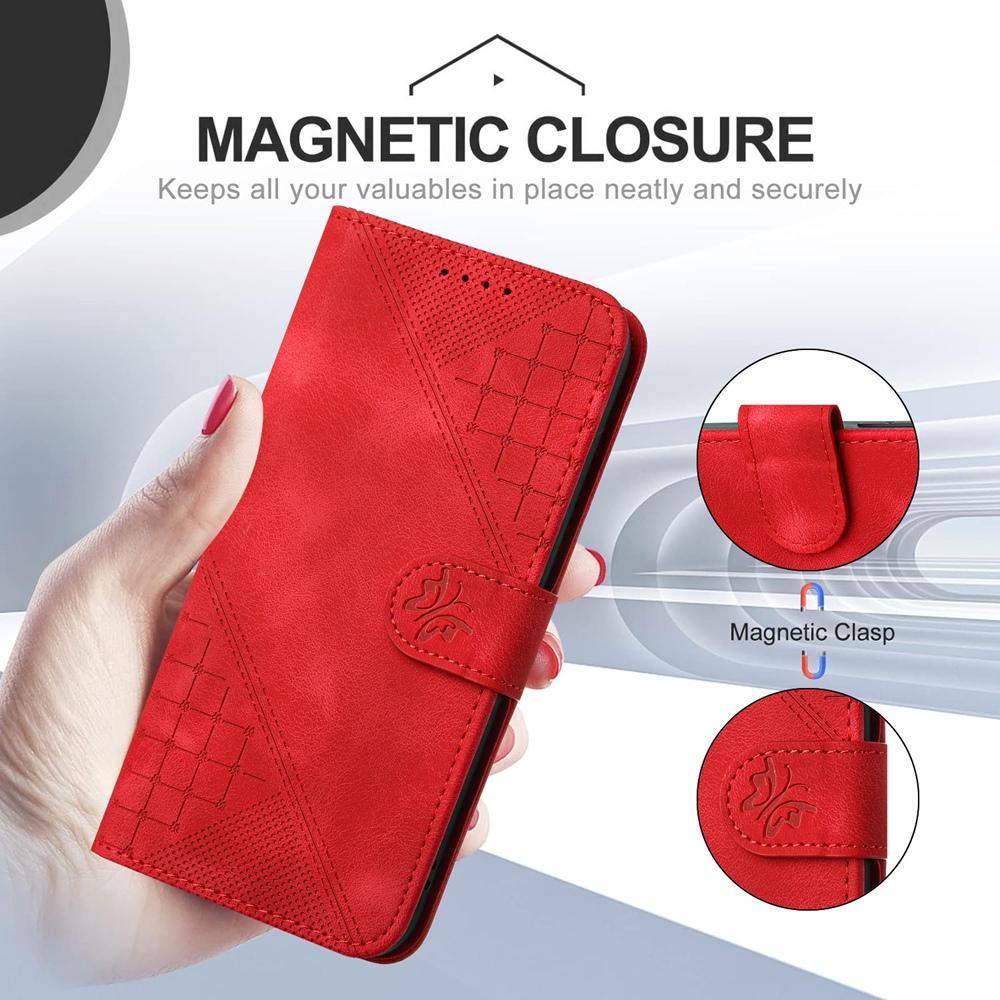 For Redmi K90 Pro Max / Poco F8 Ultra Grid Butterfly Embossed Pattern Leather Phone Case with Lanyard(Red)