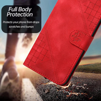 For Redmi K90 Pro Max / Poco F8 Ultra Grid Butterfly Embossed Pattern Leather Phone Case with Lanyard(Red)