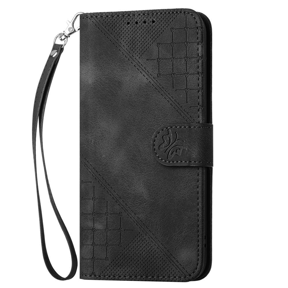 For Redmi K90 Pro Max / Poco F8 Ultra Grid Butterfly Embossed Pattern Leather Phone Case with Lanyard(Black)