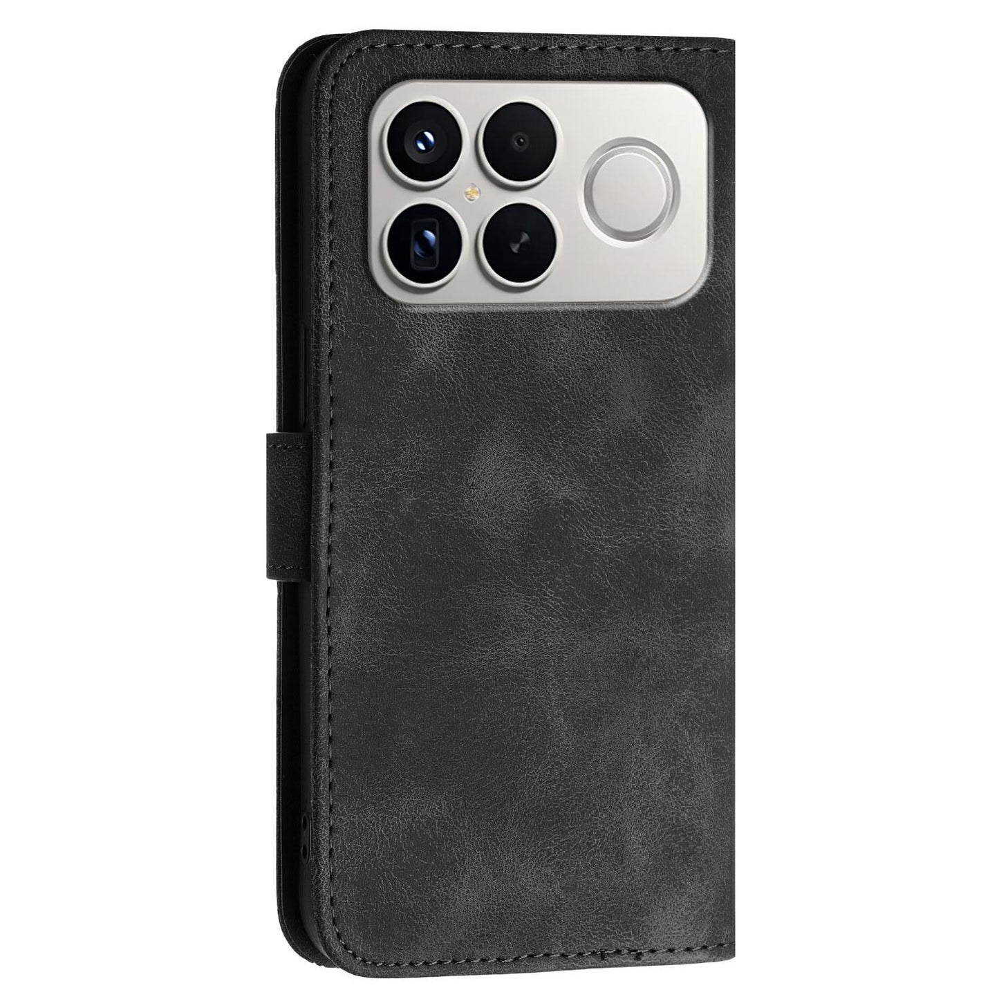 For Redmi K90 Pro Max / Poco F8 Ultra Grid Butterfly Embossed Pattern Leather Phone Case with Lanyard(Black)