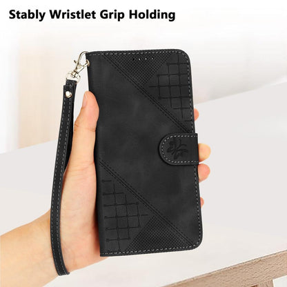 For Redmi K90 Pro Max / Poco F8 Ultra Grid Butterfly Embossed Pattern Leather Phone Case with Lanyard(Black)