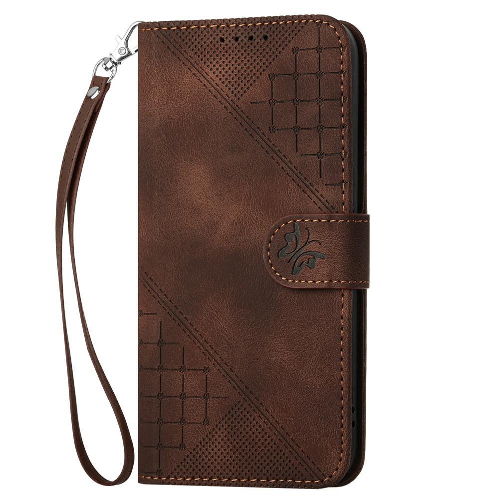 For Redmi K90 Pro Max / Poco F8 Ultra Grid Butterfly Embossed Pattern Leather Phone Case with Lanyard(Coffee)