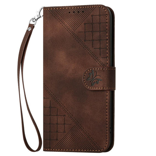 For Redmi K90 Pro Max / Poco F8 Ultra Grid Butterfly Embossed Pattern Leather Phone Case with Lanyard(Coffee)