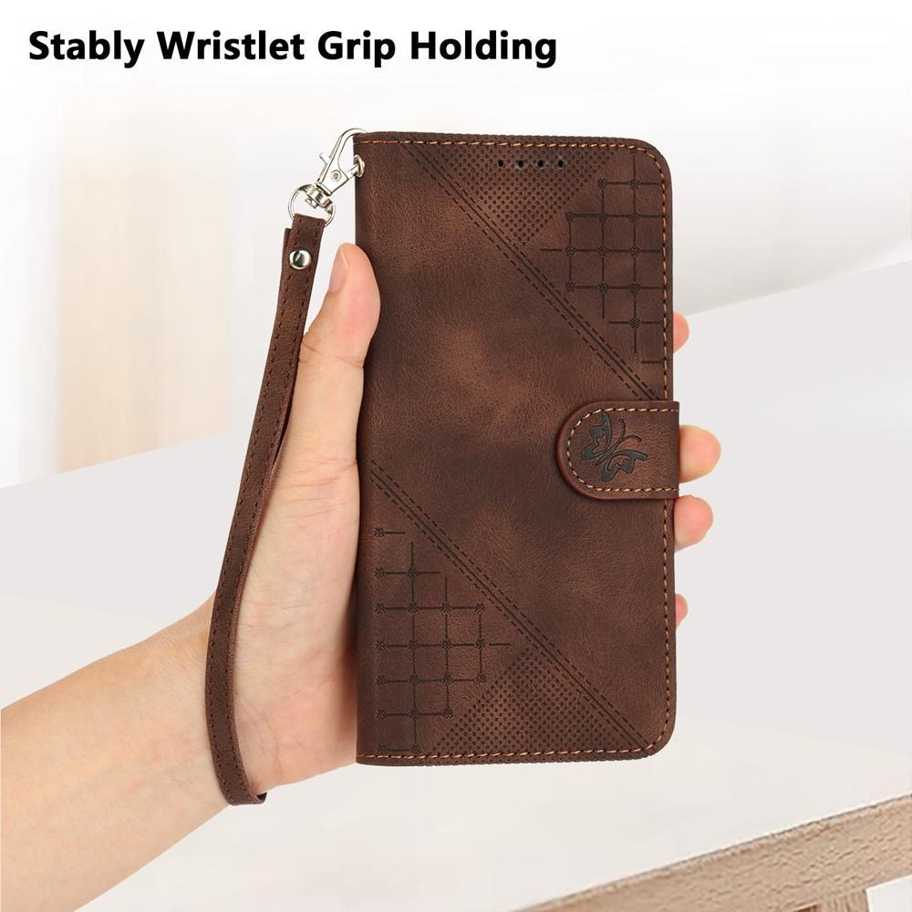 For Redmi K90 Pro Max / Poco F8 Ultra Grid Butterfly Embossed Pattern Leather Phone Case with Lanyard(Coffee)