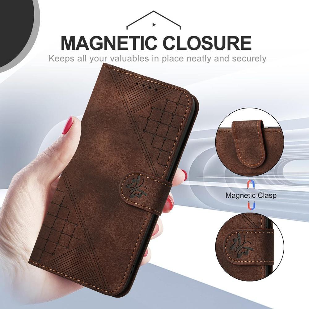 For Redmi K90 Pro Max / Poco F8 Ultra Grid Butterfly Embossed Pattern Leather Phone Case with Lanyard(Coffee)