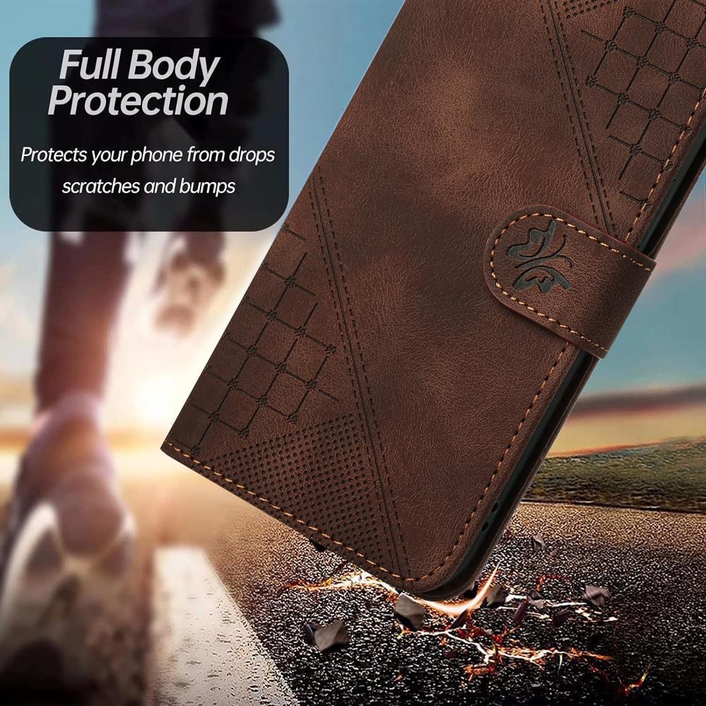 For Redmi K90 Pro Max / Poco F8 Ultra Grid Butterfly Embossed Pattern Leather Phone Case with Lanyard(Coffee)