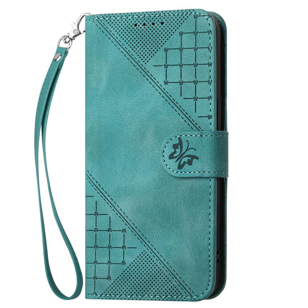 For Redmi K90 Pro Max / Poco F8 Ultra Grid Butterfly Embossed Pattern Leather Phone Case with Lanyard(Light Blue)