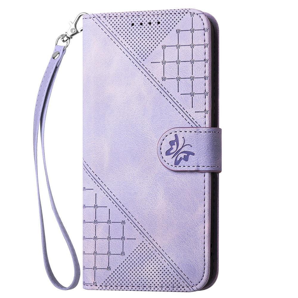 For Redmi K90 Pro Max / Poco F8 Ultra Grid Butterfly Embossed Pattern Leather Phone Case with Lanyard(Light Purple)