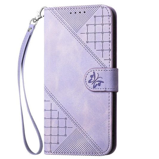 For Redmi K90 Pro Max / Poco F8 Ultra Grid Butterfly Embossed Pattern Leather Phone Case with Lanyard(Light Purple)