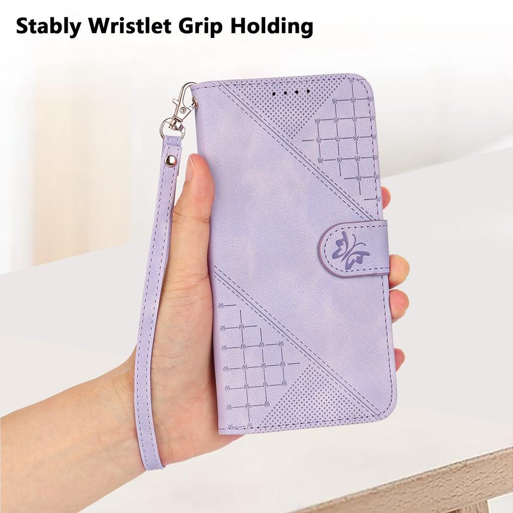 For Redmi K90 Pro Max / Poco F8 Ultra Grid Butterfly Embossed Pattern Leather Phone Case with Lanyard(Light Purple)