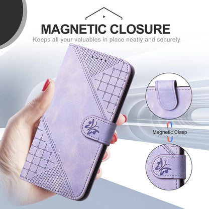 For Redmi K90 Pro Max / Poco F8 Ultra Grid Butterfly Embossed Pattern Leather Phone Case with Lanyard(Light Purple)