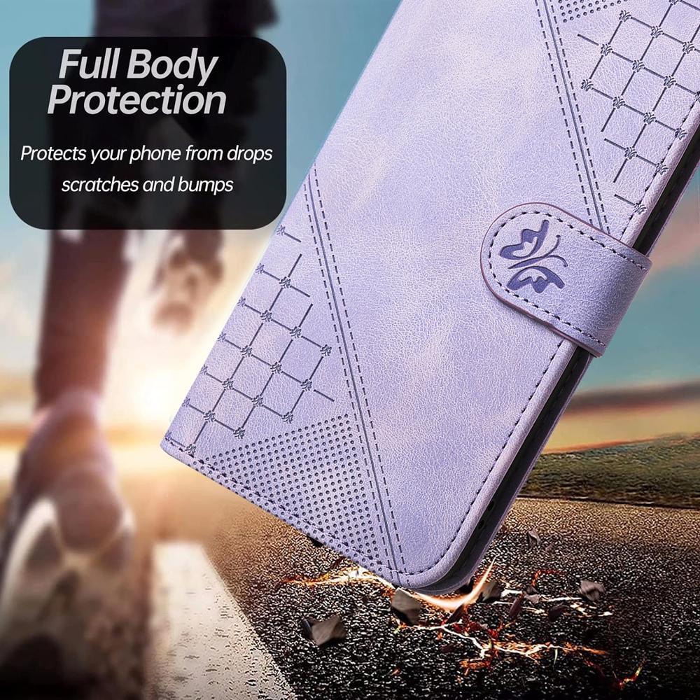 For Redmi K90 Pro Max / Poco F8 Ultra Grid Butterfly Embossed Pattern Leather Phone Case with Lanyard(Light Purple)