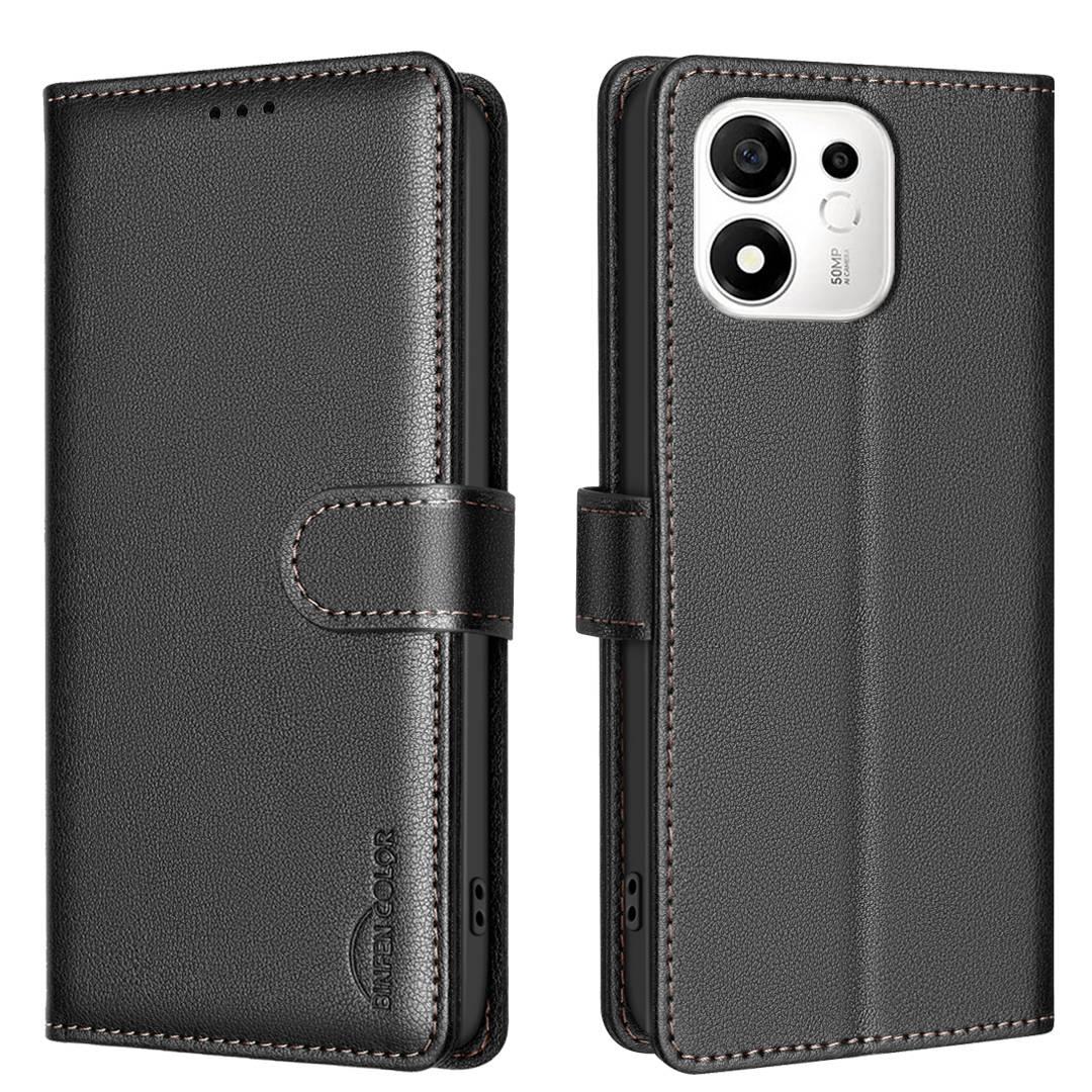 For Honor 600 Smart/X7e Plus 5G Litchi Texture RFID Anti-theft Leather Phone Case - Black - EDA006872218A