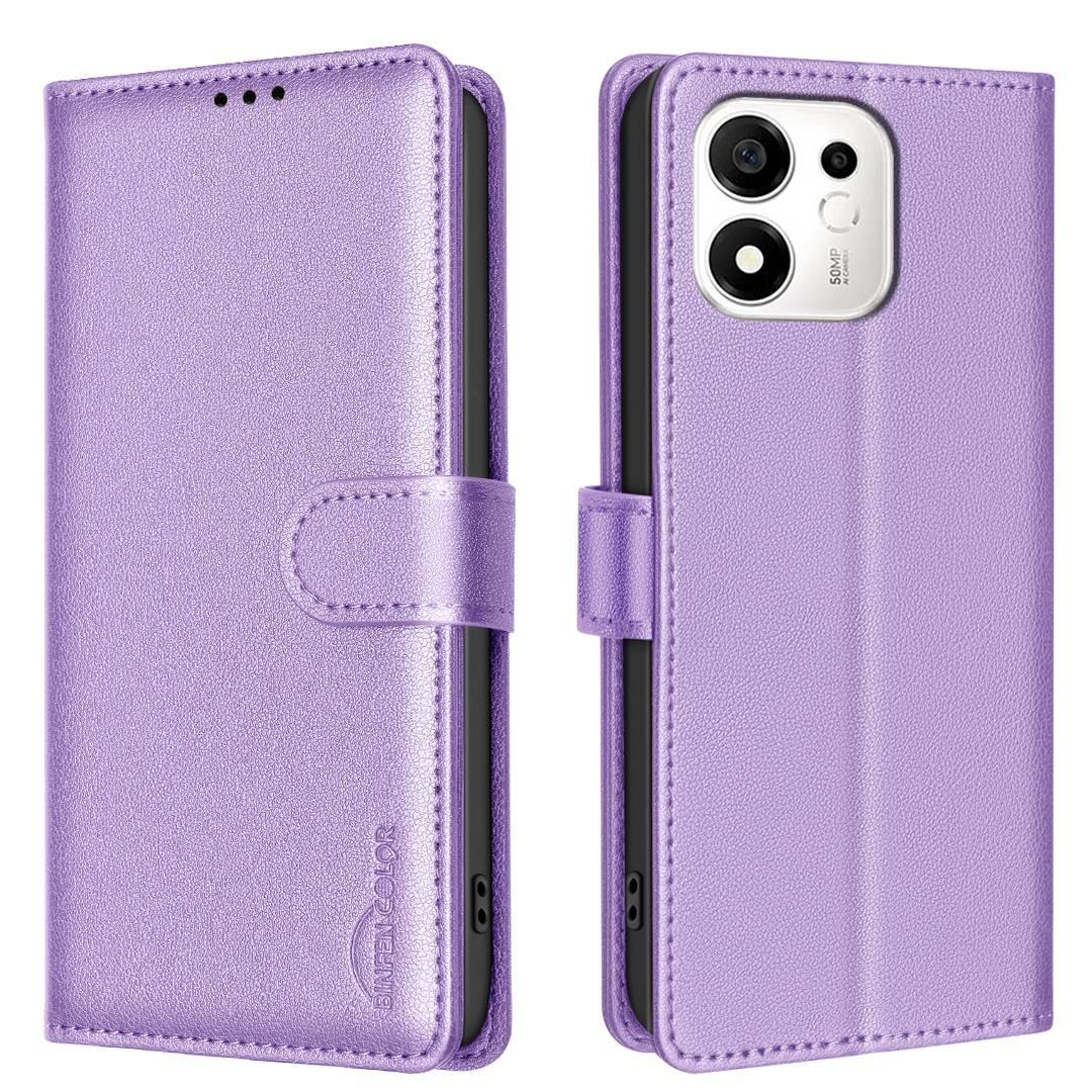 For Honor 600 Smart/X7e Plus 5G Litchi Texture RFID Anti-theft Leather Phone Case - Purple - EDA006872218D