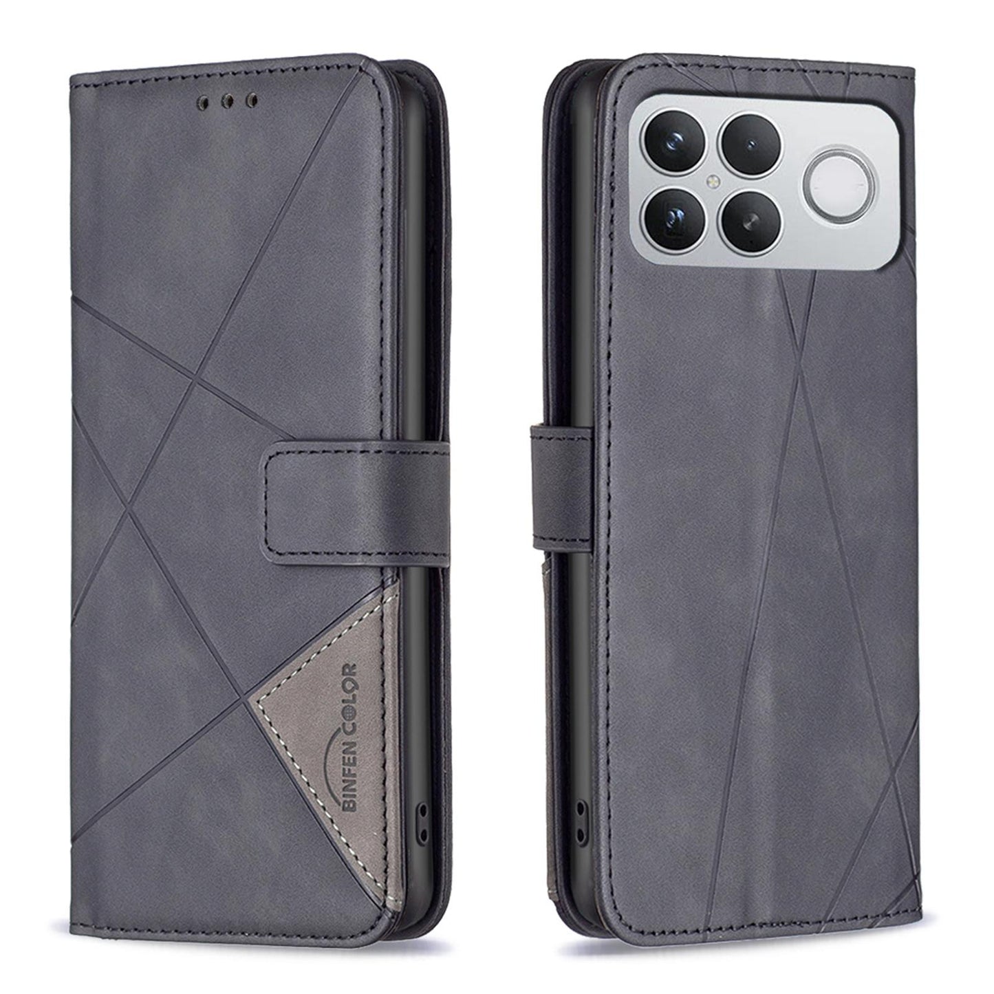 For Redmi K90 Pro Max/Poco F8 Ultra Magnetic Buckle Rhombus Texture Leather Phone Case(Black)