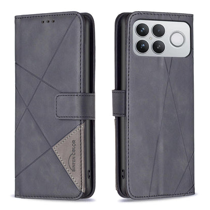For Redmi K90 Pro Max/Poco F8 Ultra Magnetic Buckle Rhombus Texture Leather Phone Case(Black)